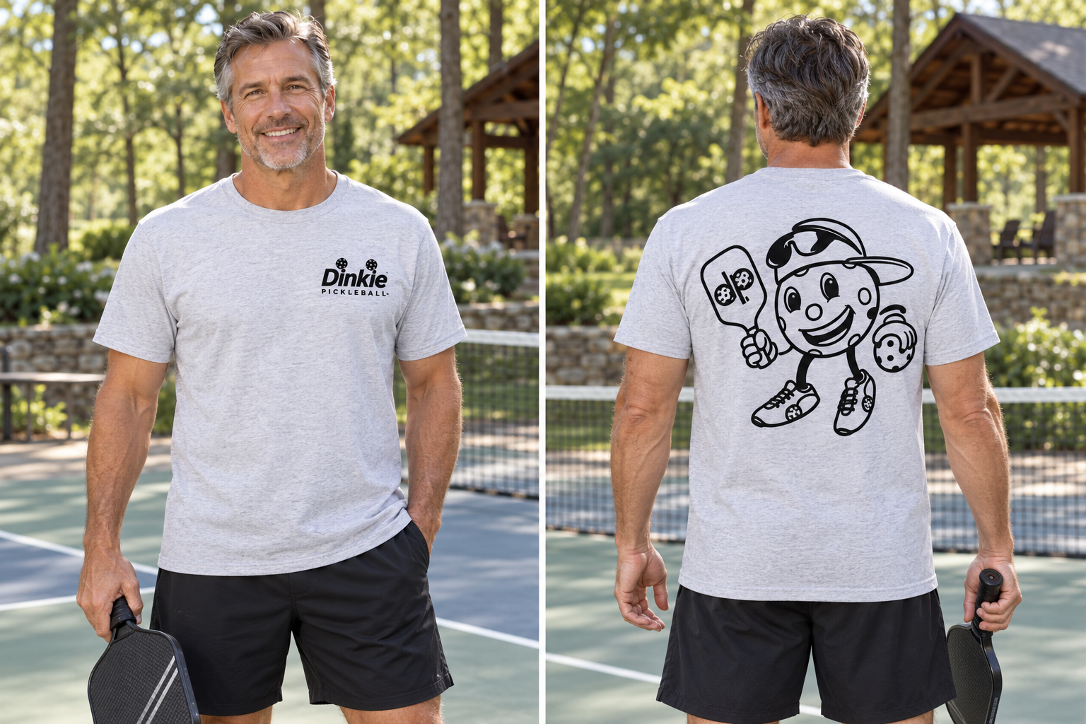 Dinkie® Mascot Pickleball T-Shirt – Soft Comfort, Quick Dry — Ash, front view