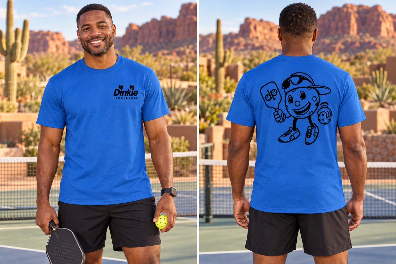 Dinkie® Mascot Pickleball T-Shirt – Soft Comfort, Quick Dry — Royal, front view