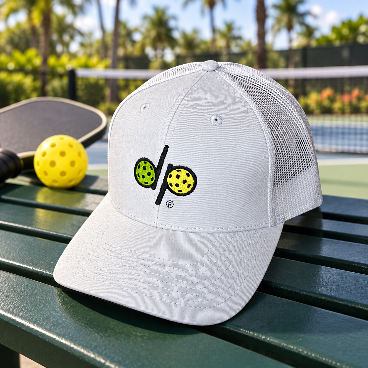 Dinkie® Pickleball Pro Style Hat — White / White, front view