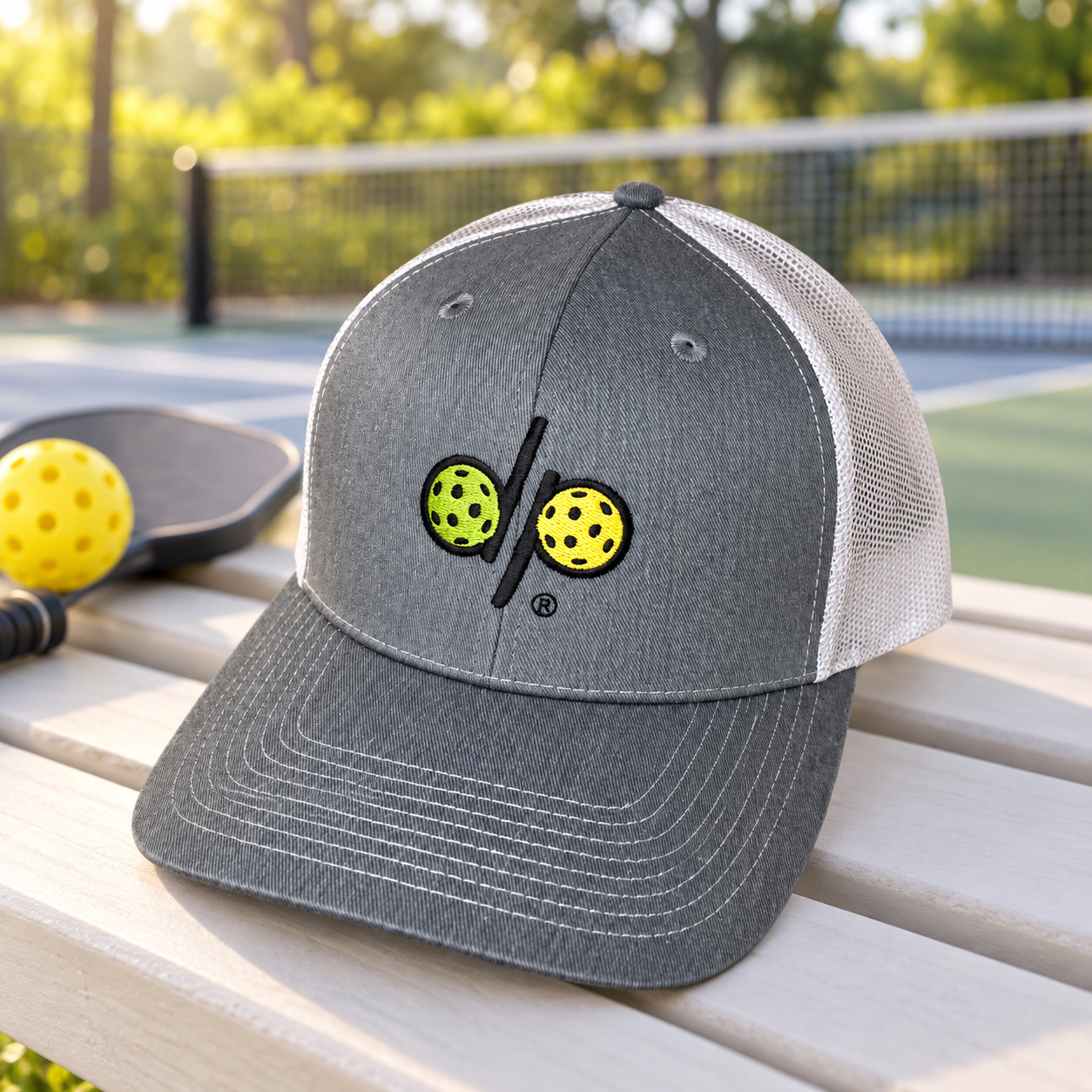 Dinkie® Pickleball Pro Style Hat — Heather Grey / White, front view