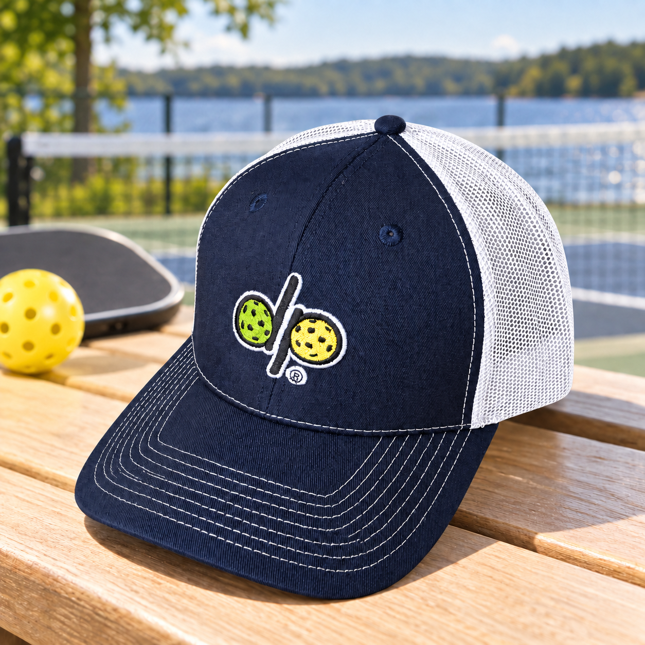Dinkie® Pickleball Pro Style Hat — Navy / White, front view