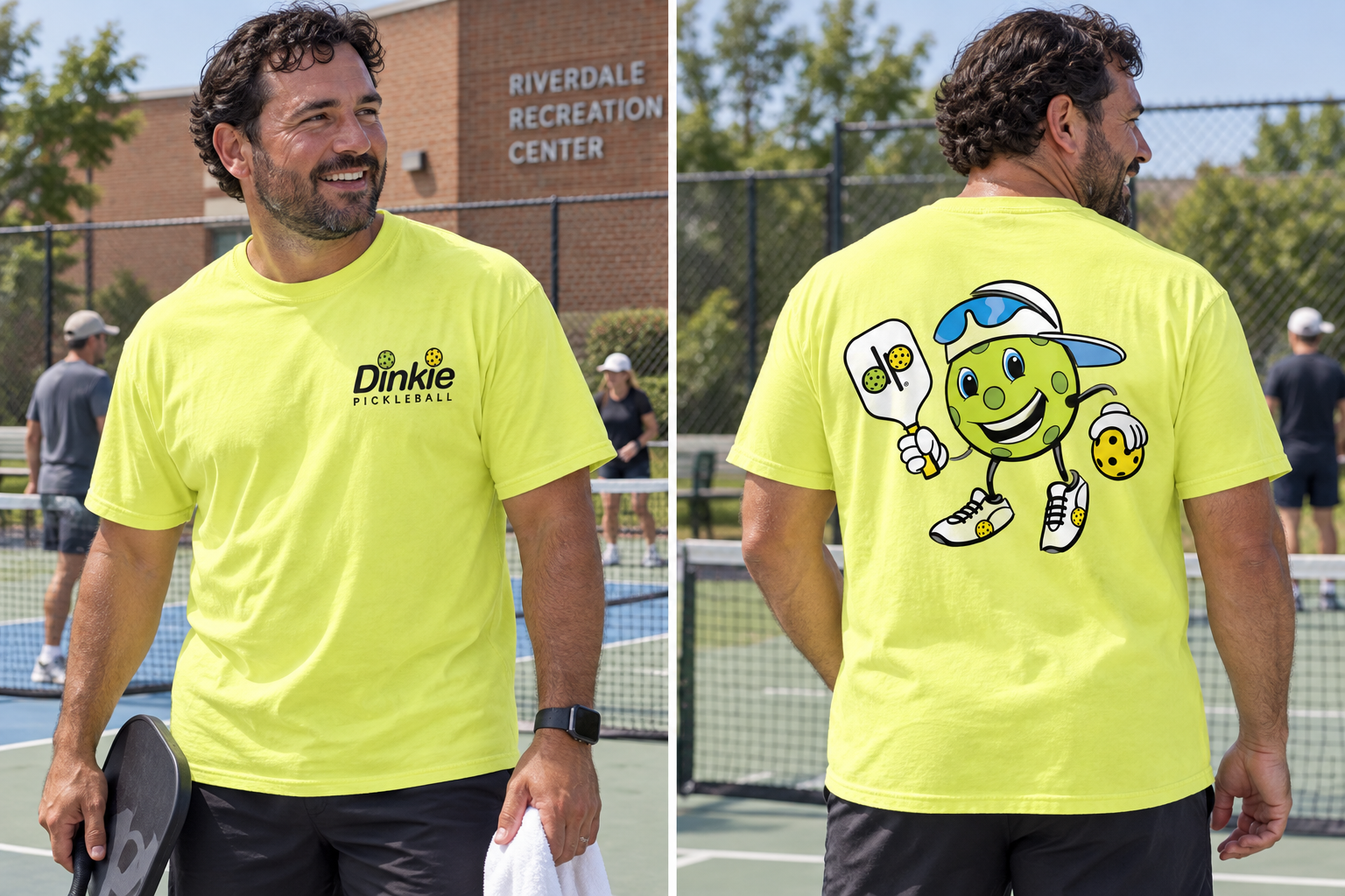 Dinkie® Pickleball Mascot T-Shirt Full Color Back — front view