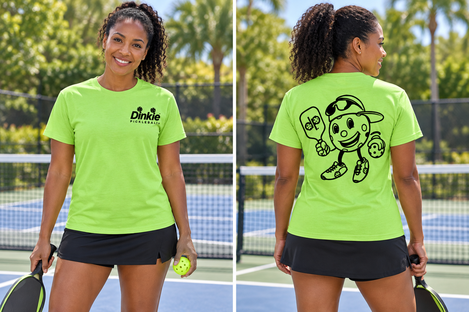 Dinkie® Mascot Pickleball T-Shirt – Soft Comfort, Quick Dry — Lime, front view