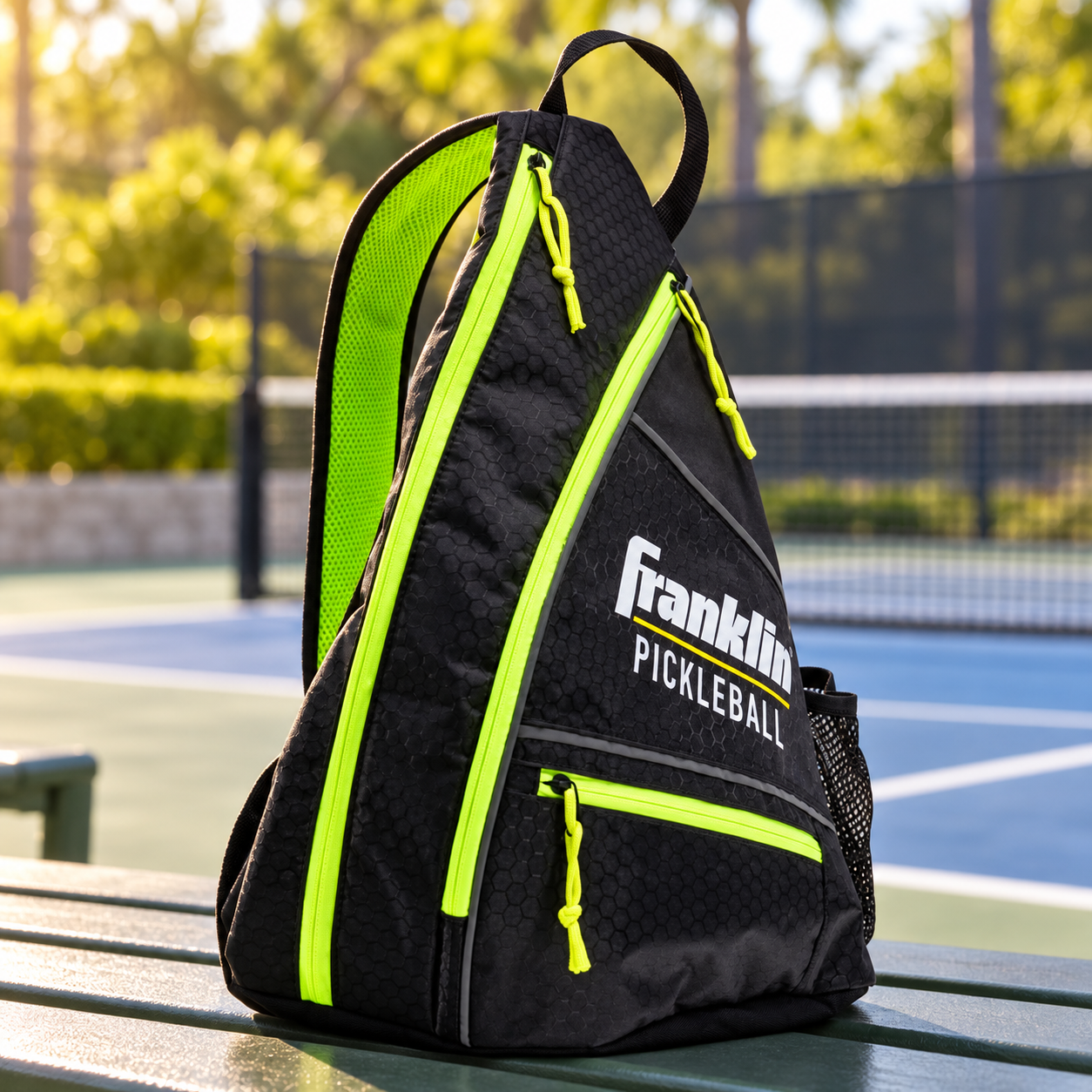 Franklin® Pickleball Sling Bag — Black / Optic Yellow, front view