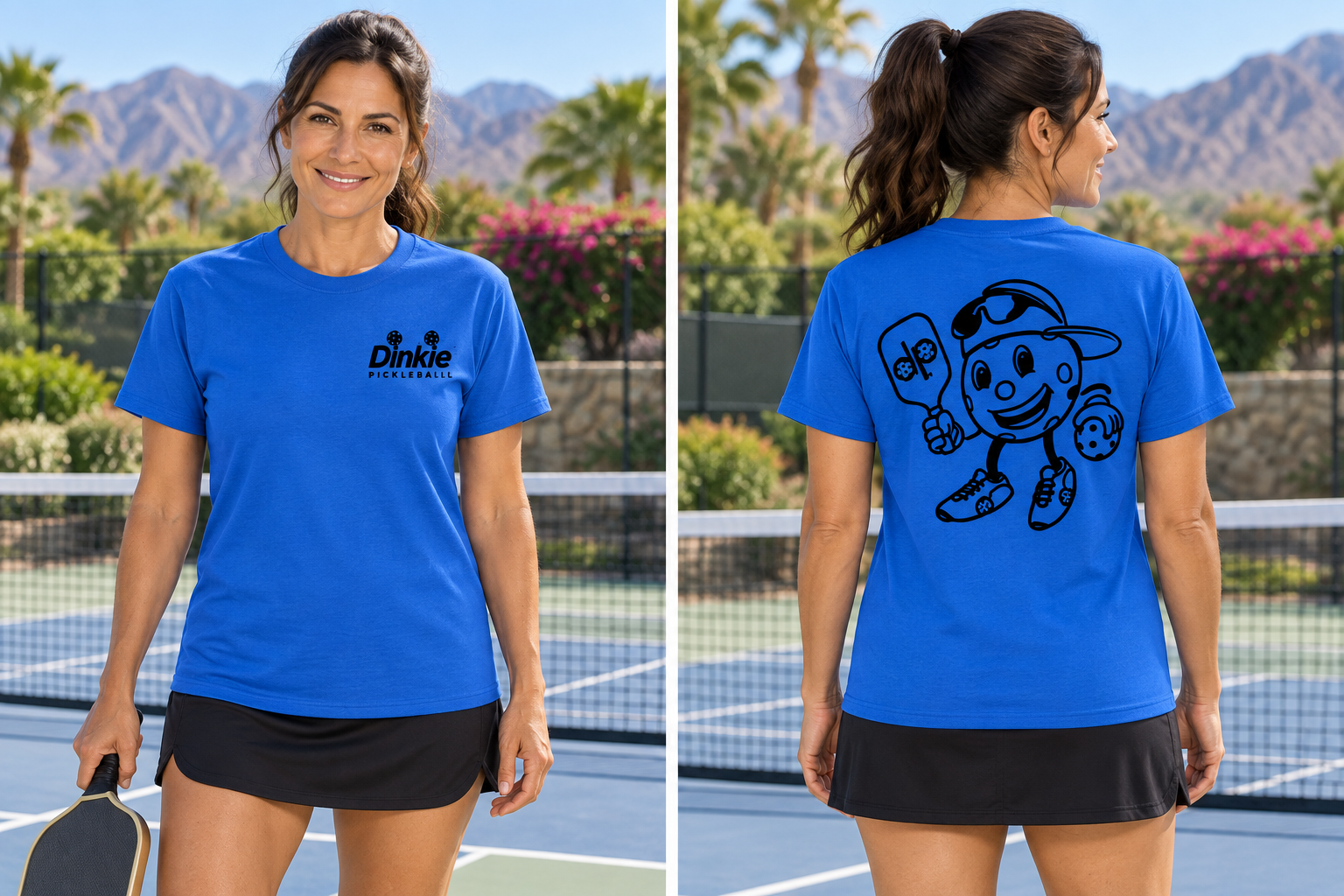 Dinkie® Mascot Pickleball T-Shirt – Soft Comfort, Quick Dry — Royal, front view