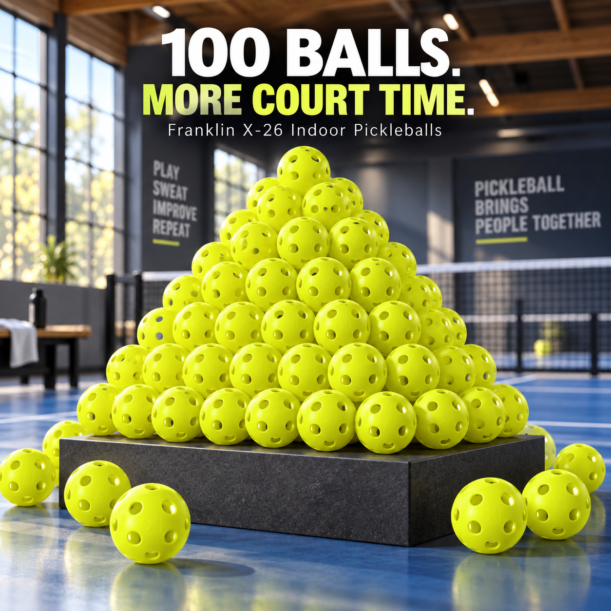 Franklin® X-26 Pickleballs Bulk 100 Pack (Lime Green) — front view